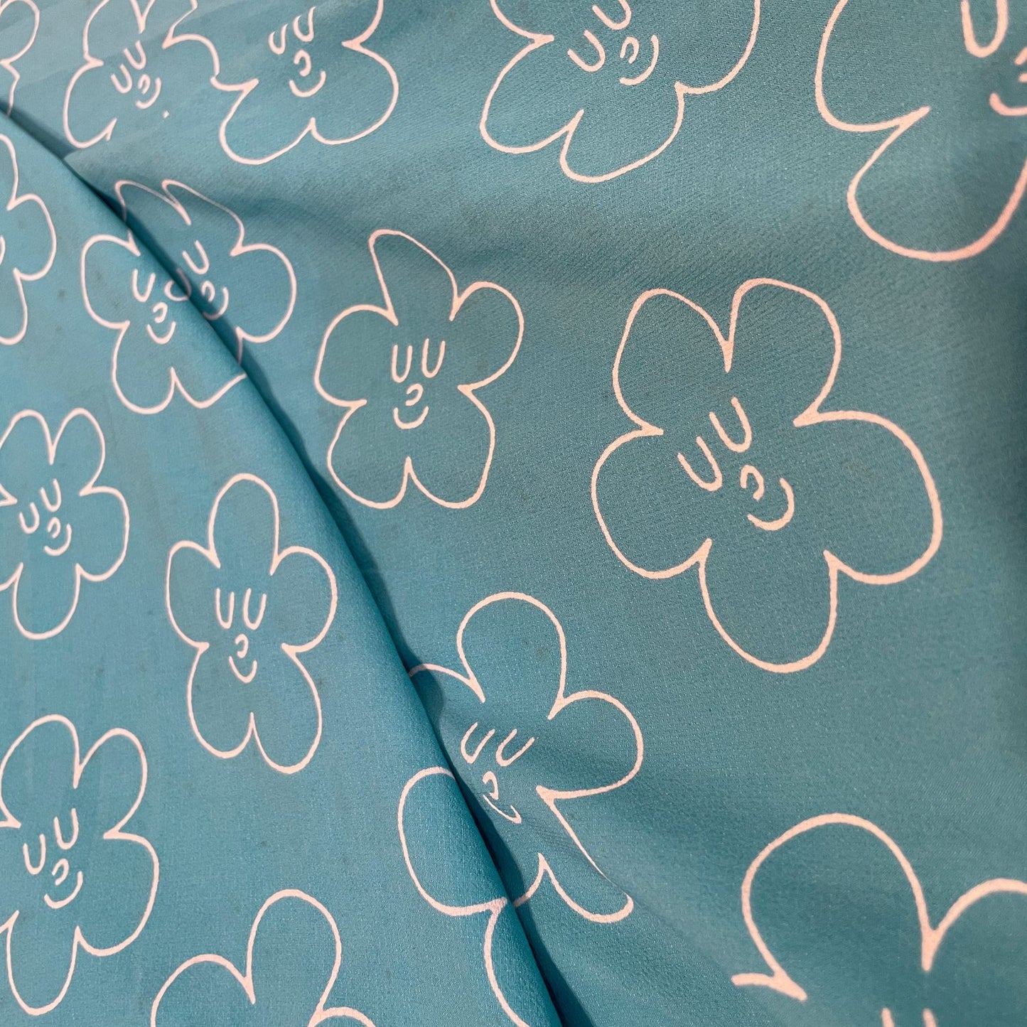 Aqua Blue Floral Print georgette Fabric 5301