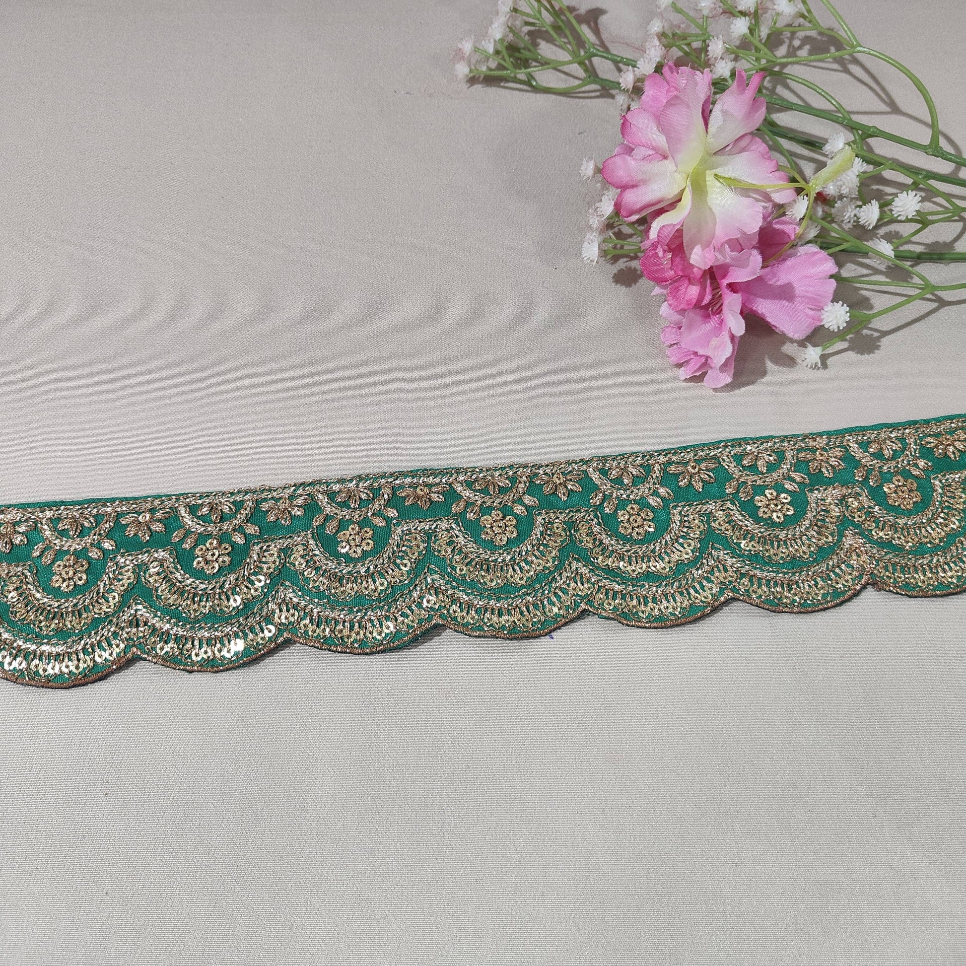 Green Zari Sequins Embroidery Lace 15850