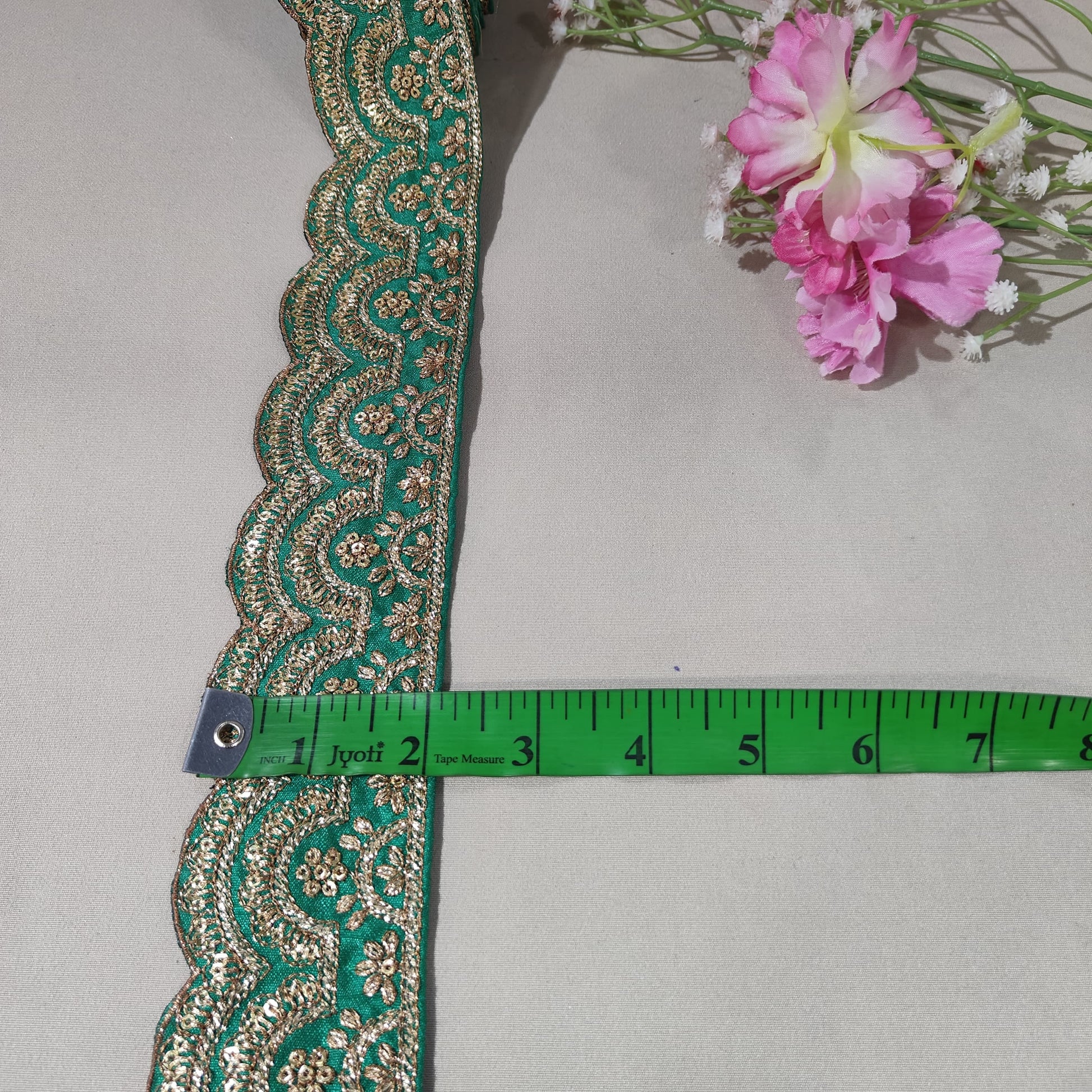 Green Zari Sequins Embroidery Lace 15850