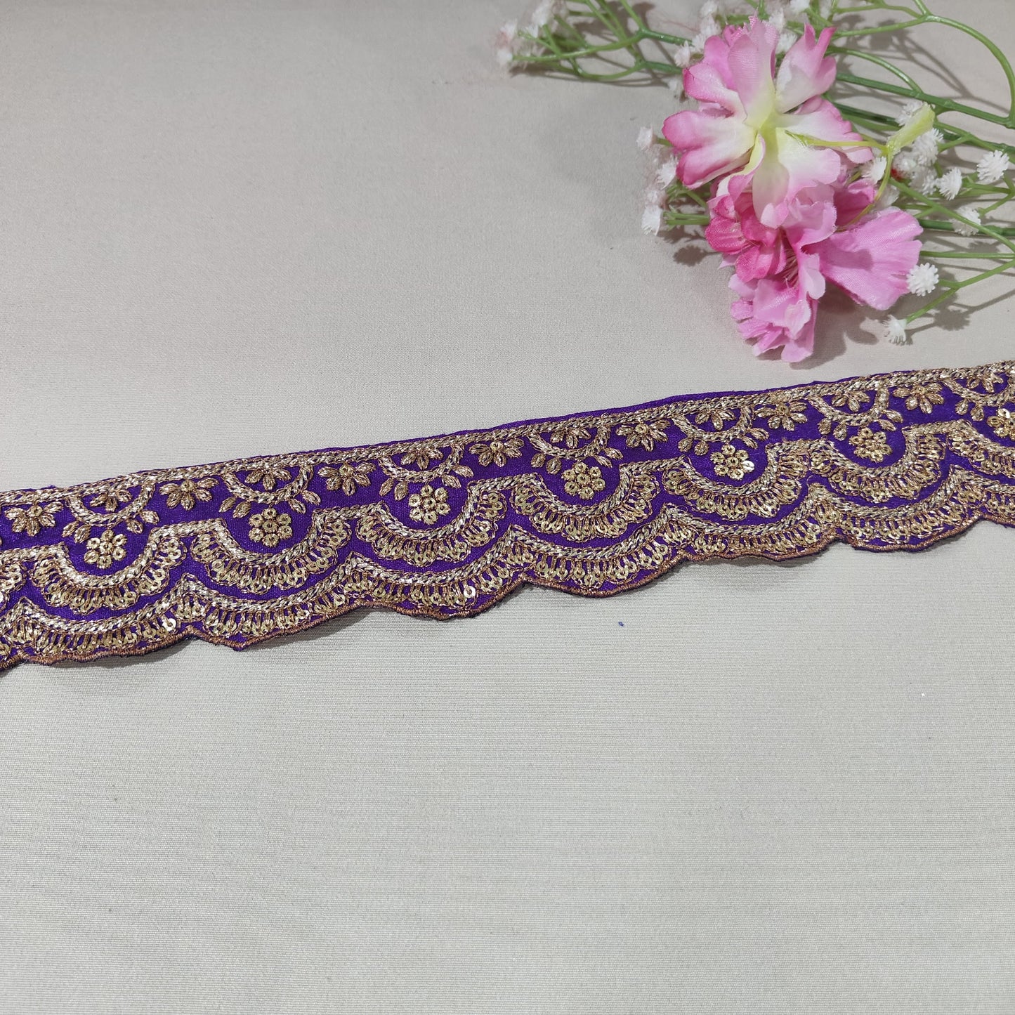 Purple Zari Sequins Embroidery Lace 15856