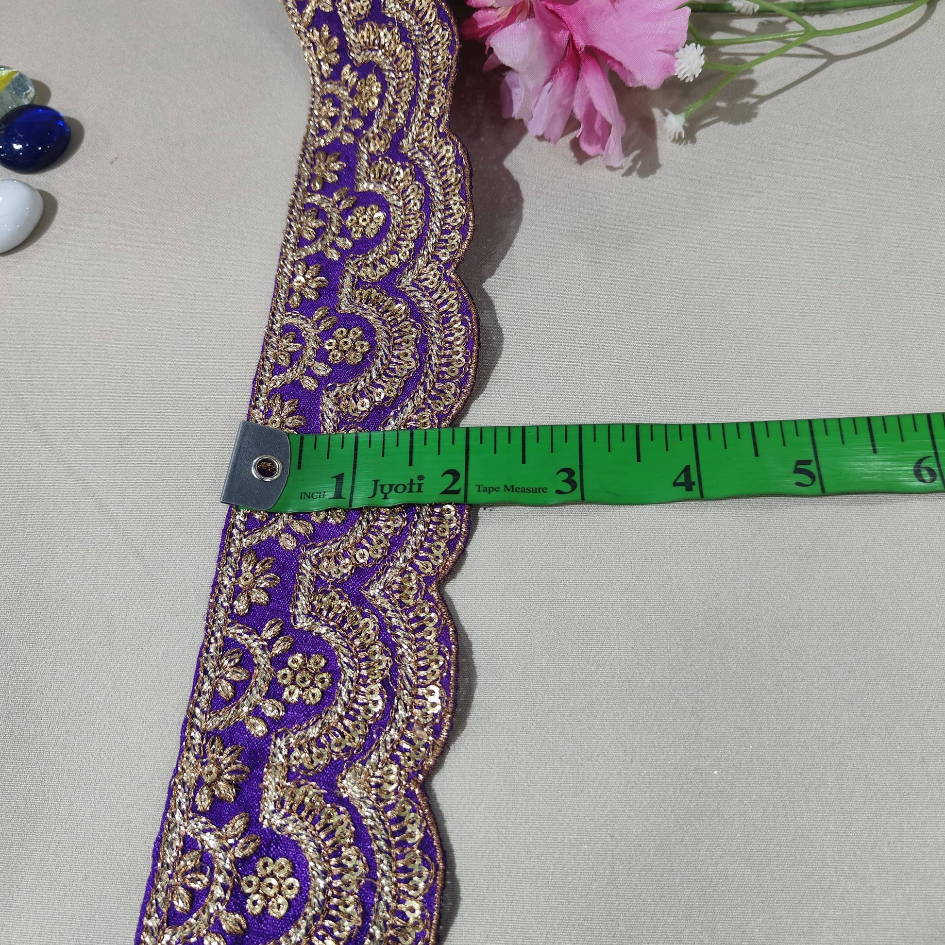 Purple Zari Sequins Embroidery Lace 15856