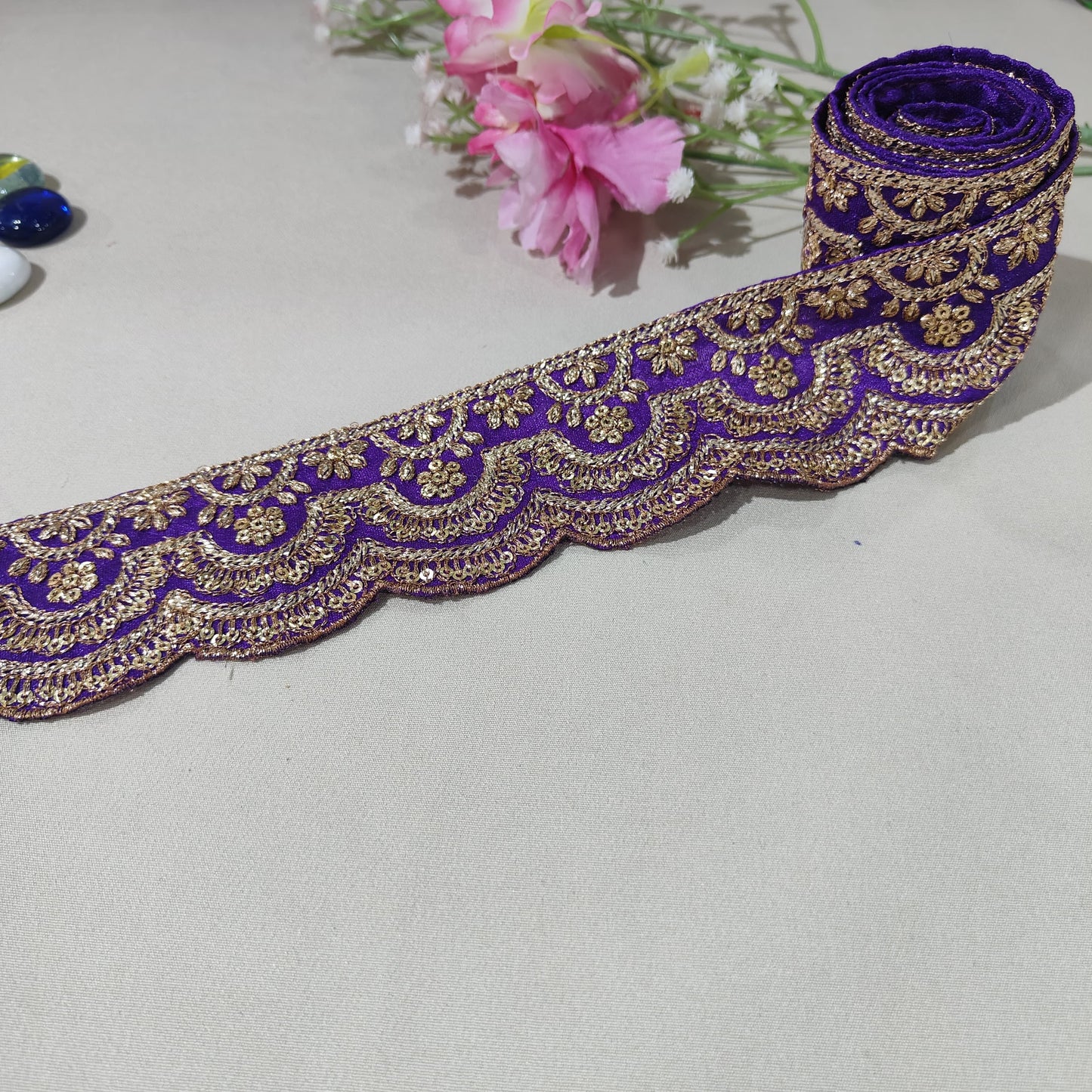 Purple Zari Sequins Embroidery Lace 15856