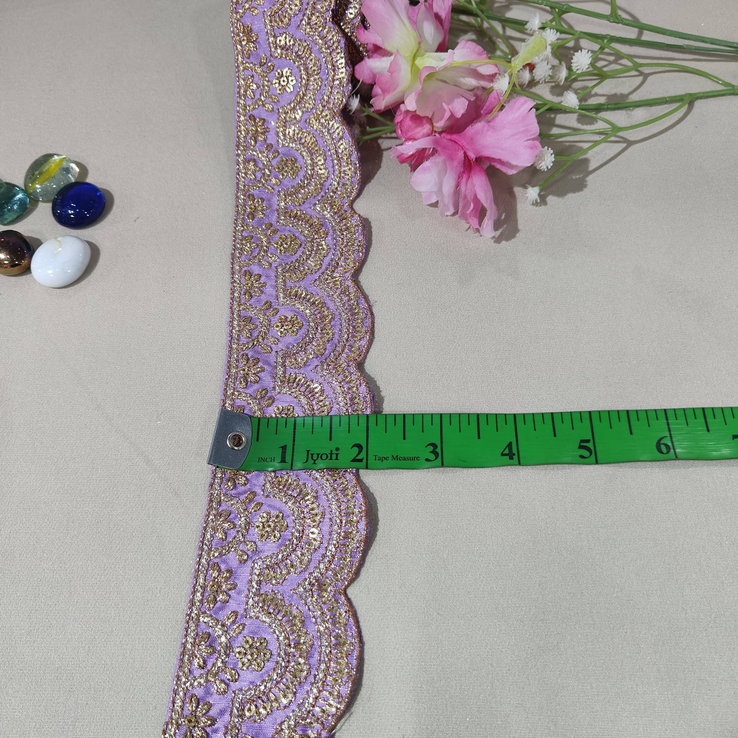 Lavender Zari Sequins Embroidery Lace 15853