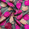 Black & Pink Floral With Foil Organza Jacquard Fabric - TradeUNO