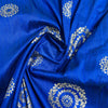 Royal Blue Floral With Gold Foil Dupion Silk Fabric - TradeUNO