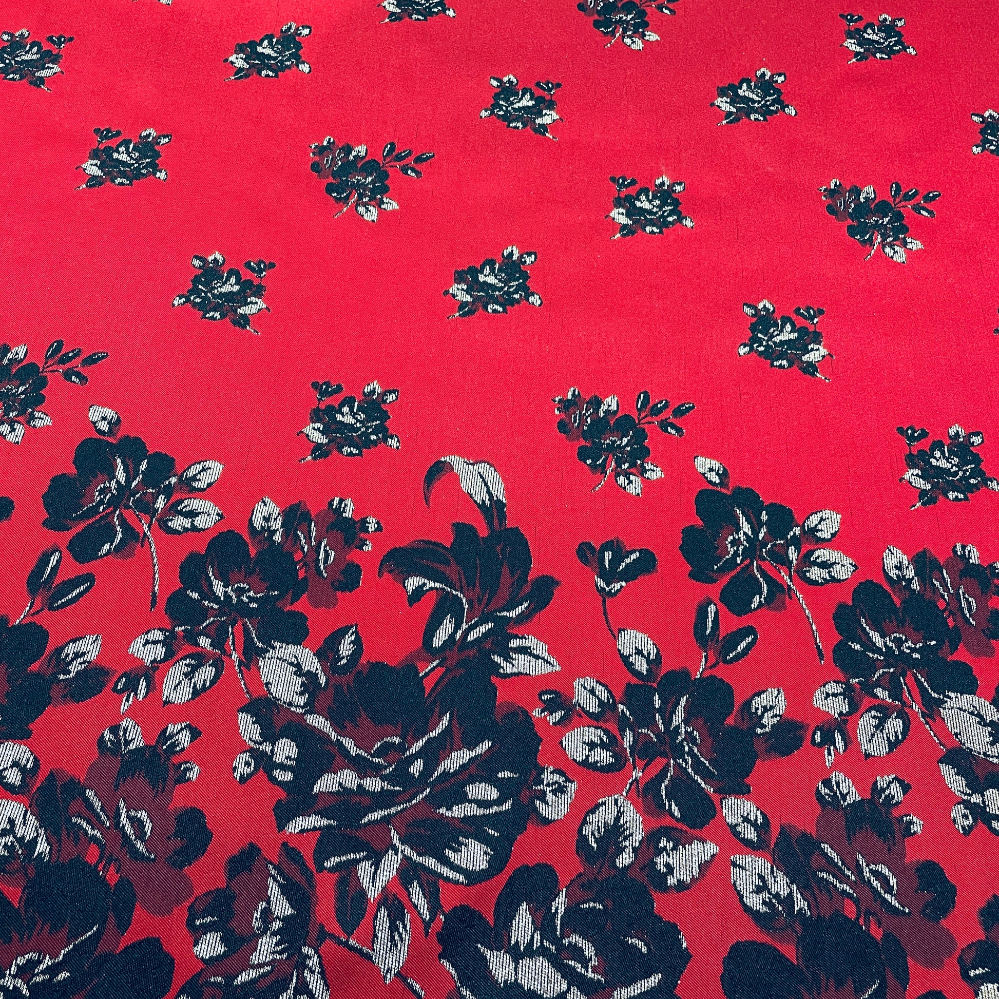 Red & Black Floral Brocade Jacquard Fabric - TradeUNO