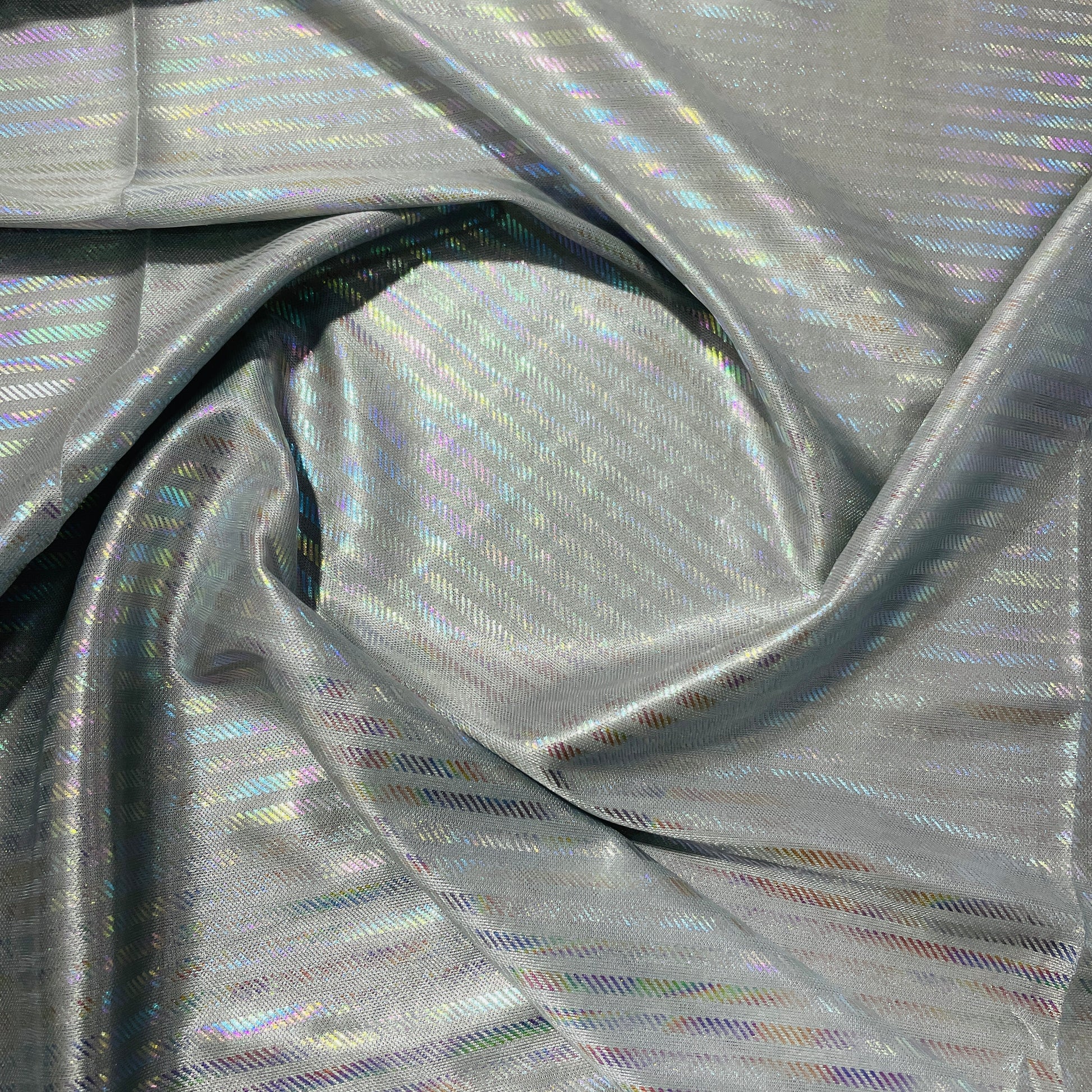 Grey Stripes D Rainbow With Lurex Knit Lycra Fabric - TradeUNO