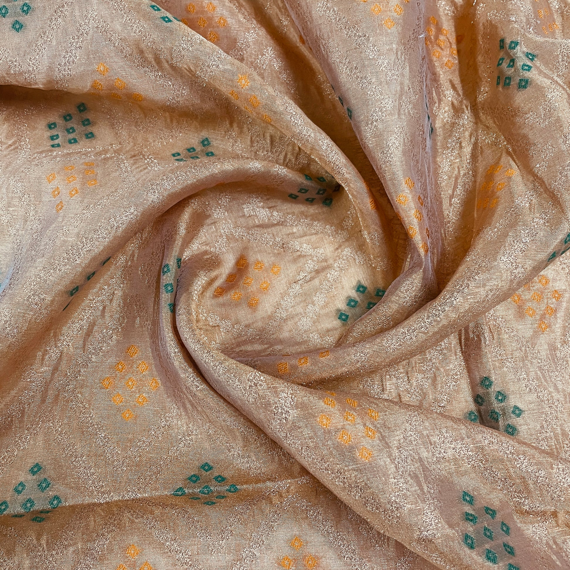 Brown Bandhani Print Brocade Jacquard Fabric - TradeUNO