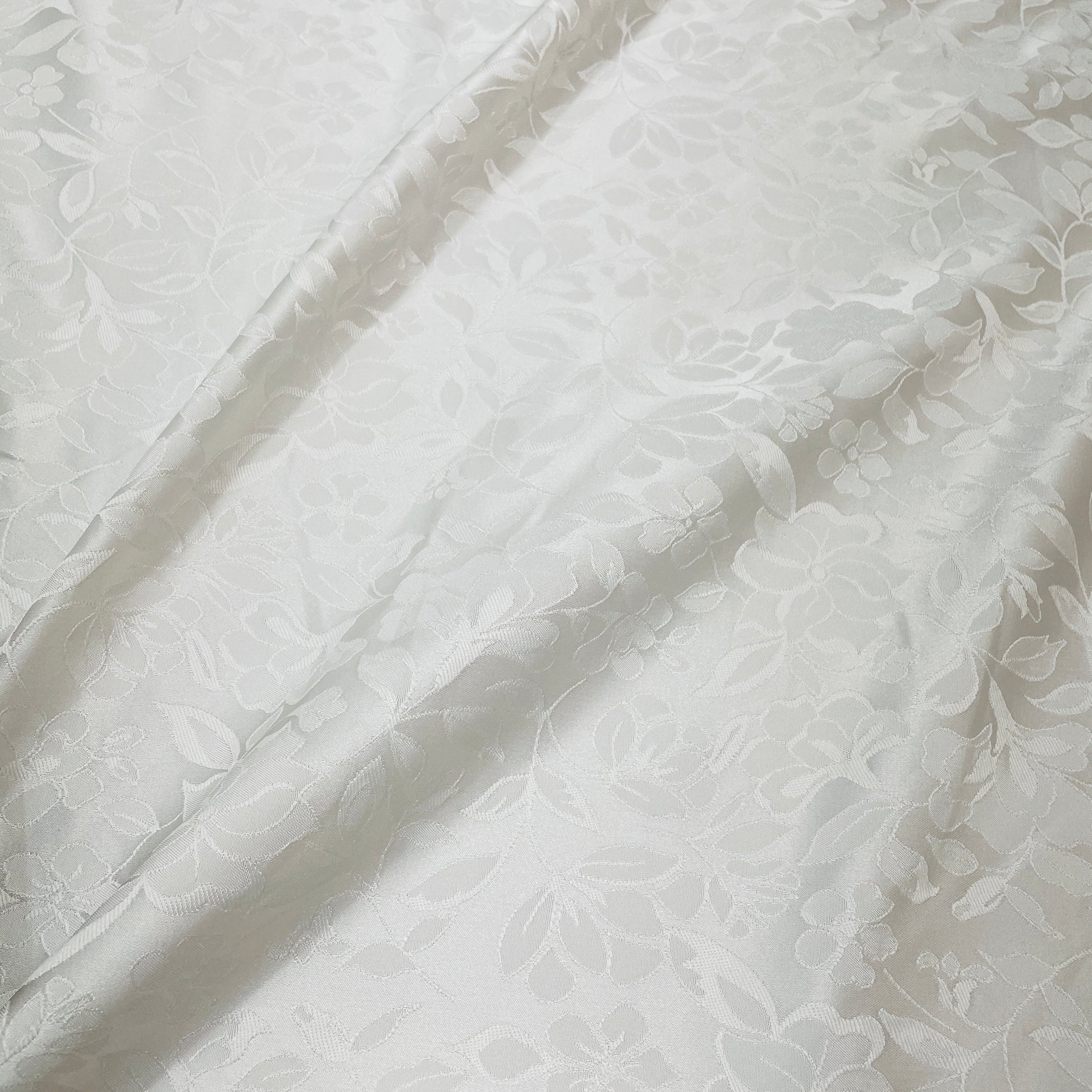 White & Silver Floral Brocade Jacquard Fabric - TradeUNO