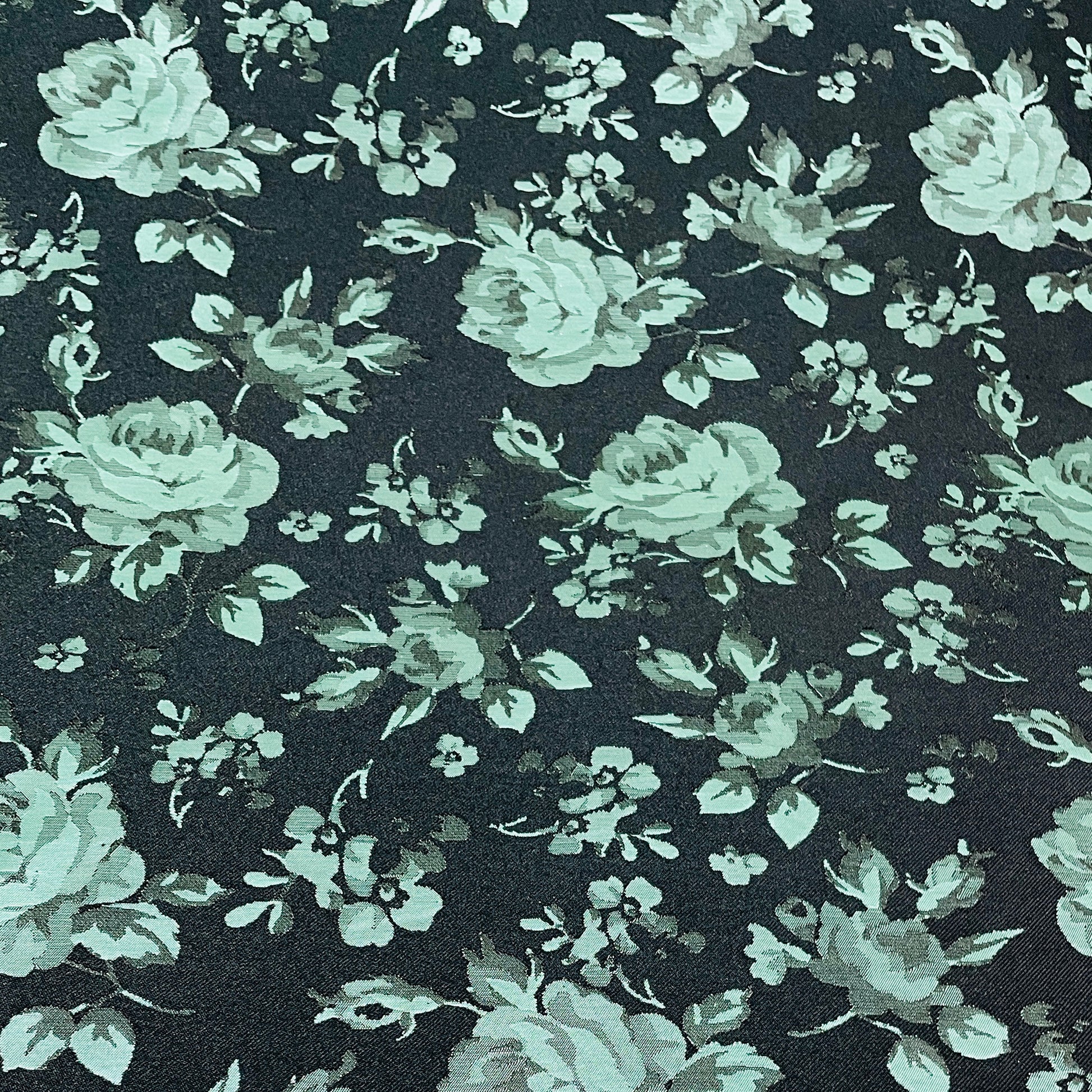 Black & Green Floral Brocade Jacquard Fabric 62 Inches