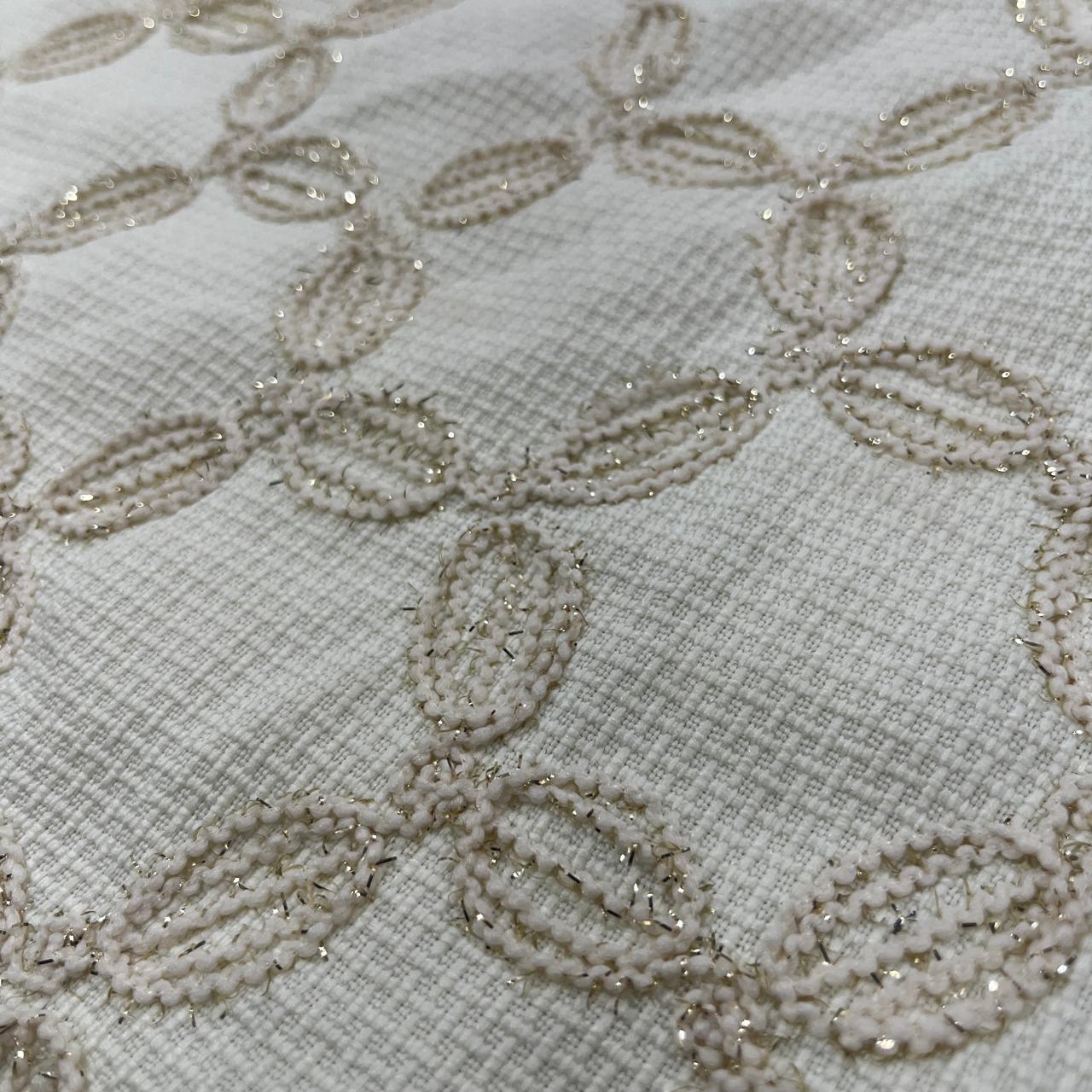 Premium Cream Floral Handloom Tweed Fabric 15034