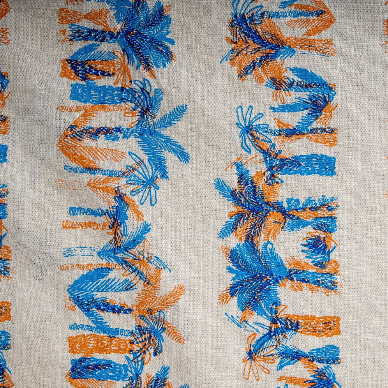 White Orange & Blue Quirky Kids Print Cotton Fabric Trade UNO