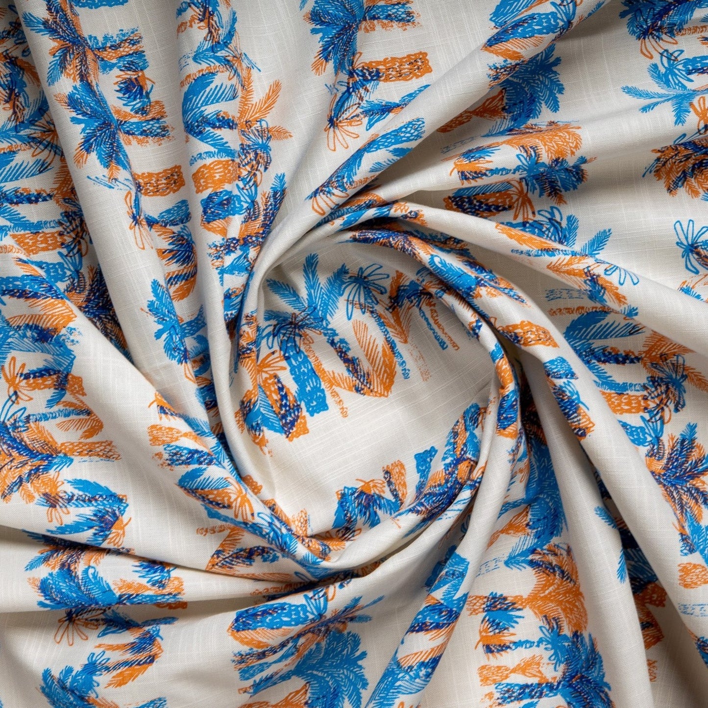 White Orange & Blue Quirky Kids Print Cotton Fabric Trade UNO