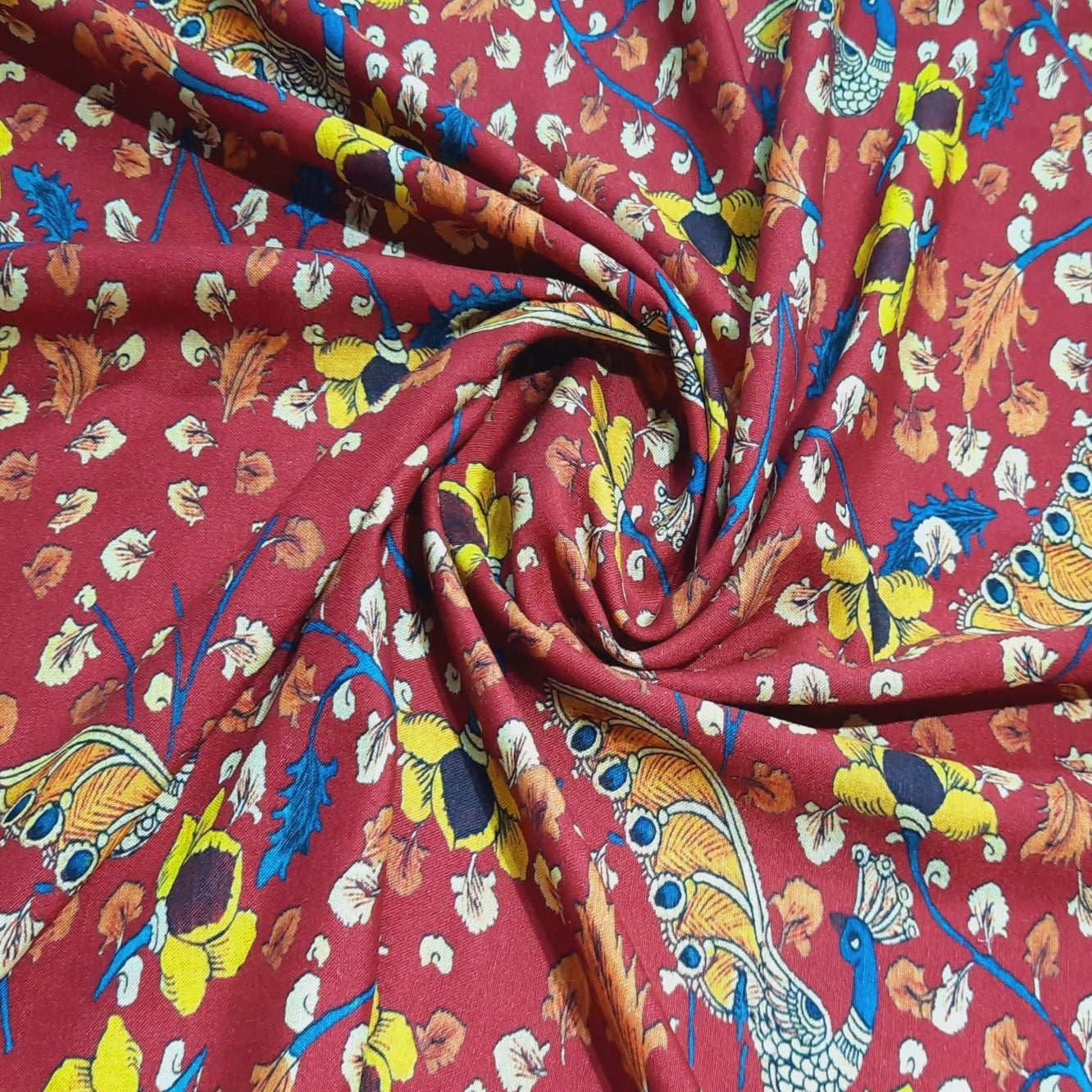 Maroon Madhubani print Viscose Fabric Trade UNO