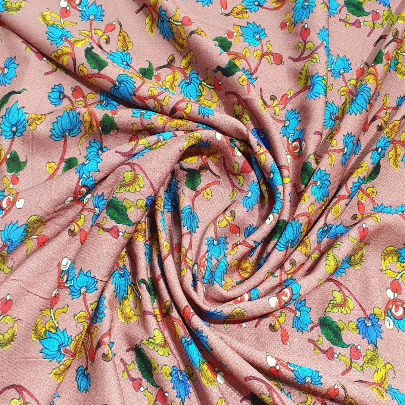 Salmon Pink Floral Print Viscose Dobby Fabric