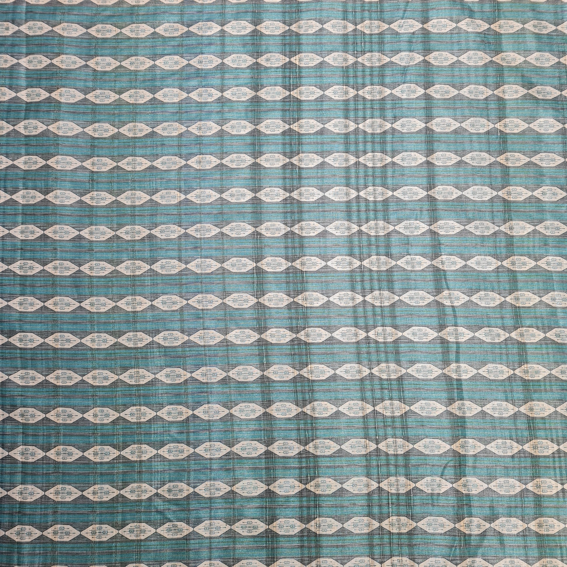 Teal Green Geometrical Print Dobbysser Silk Fabric - TradeUNO