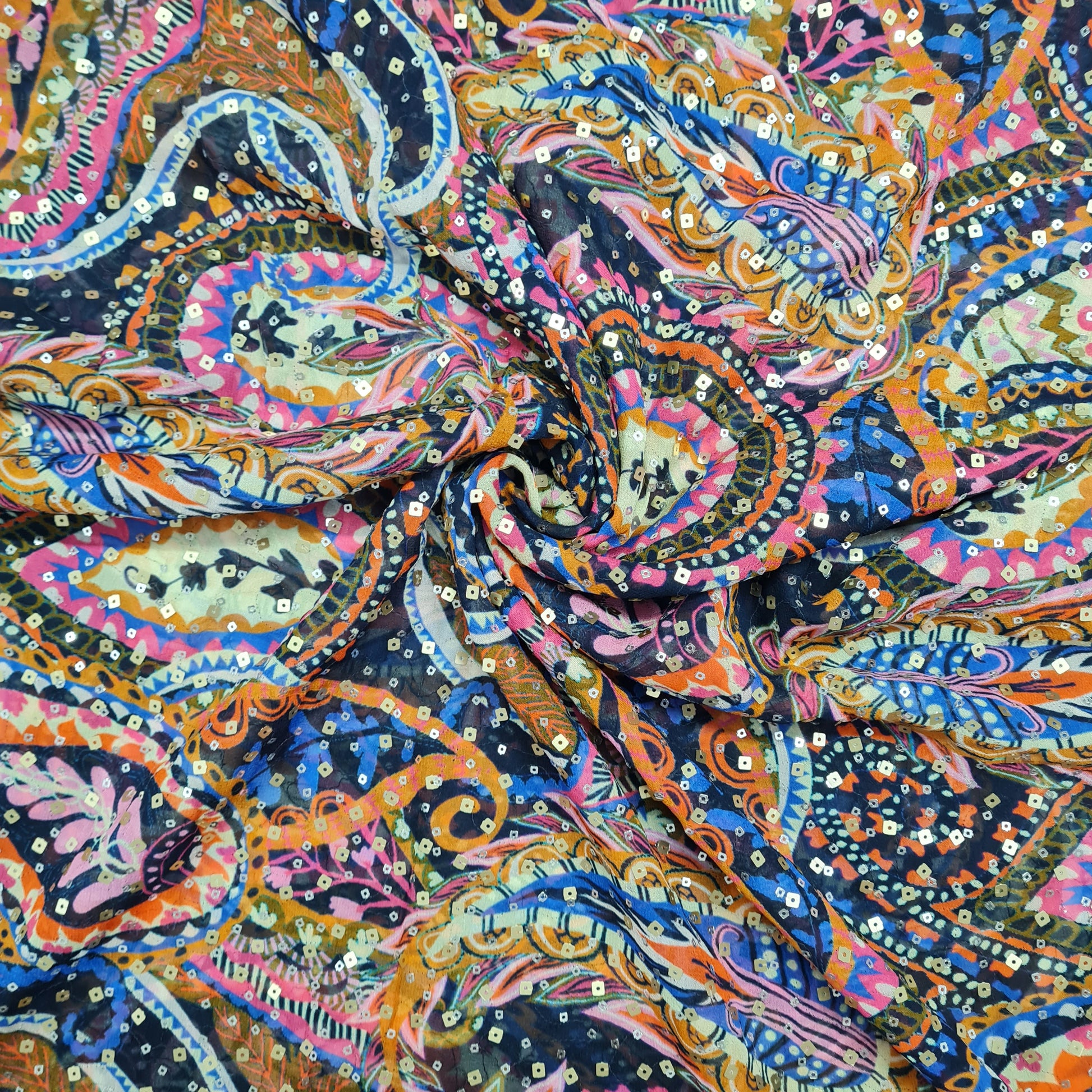 Buy Multicolor Paisley Digital Print Sequence Georgette Fabric
