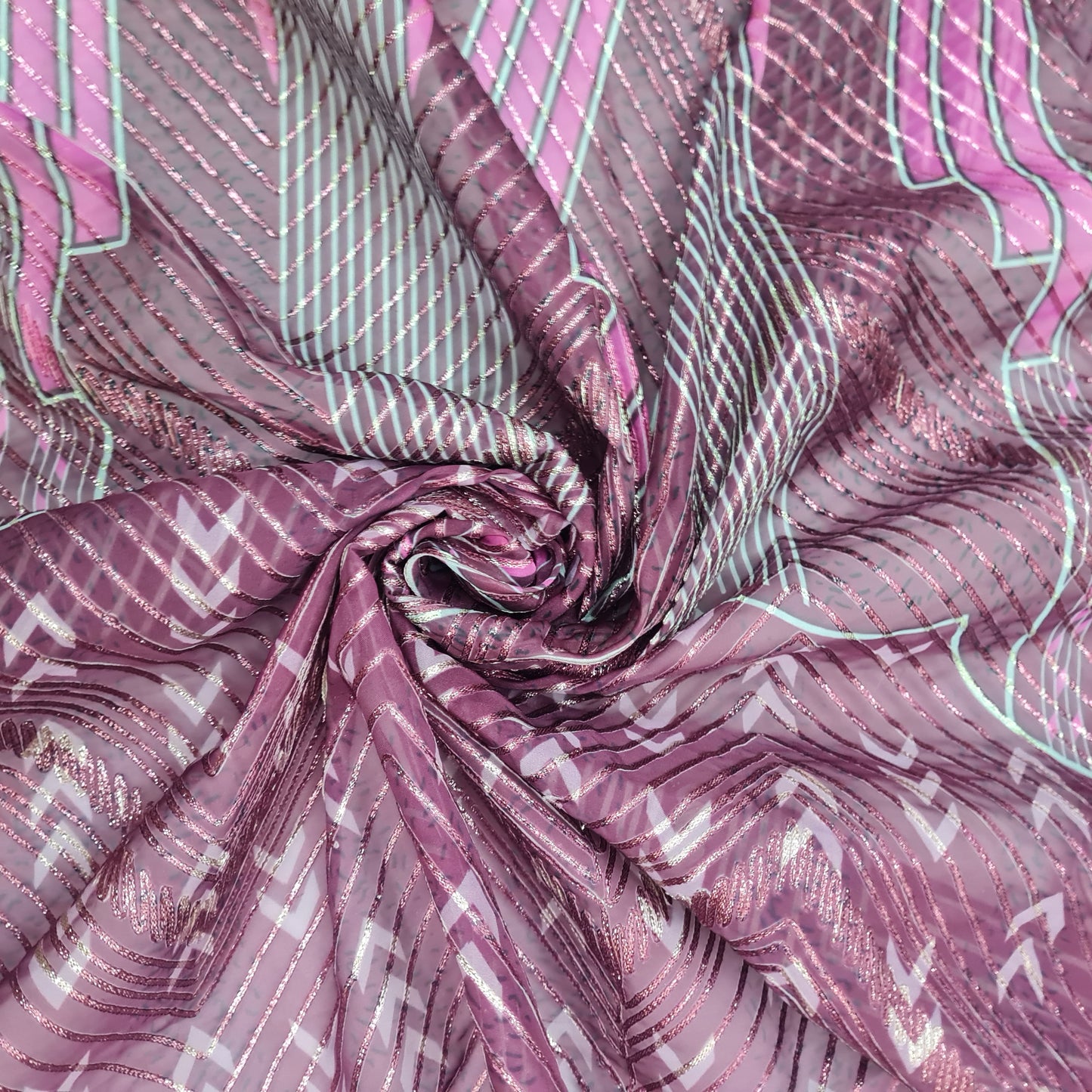 Pink Gotta Embroidery Georgette Satin Fabric - TradeUNO