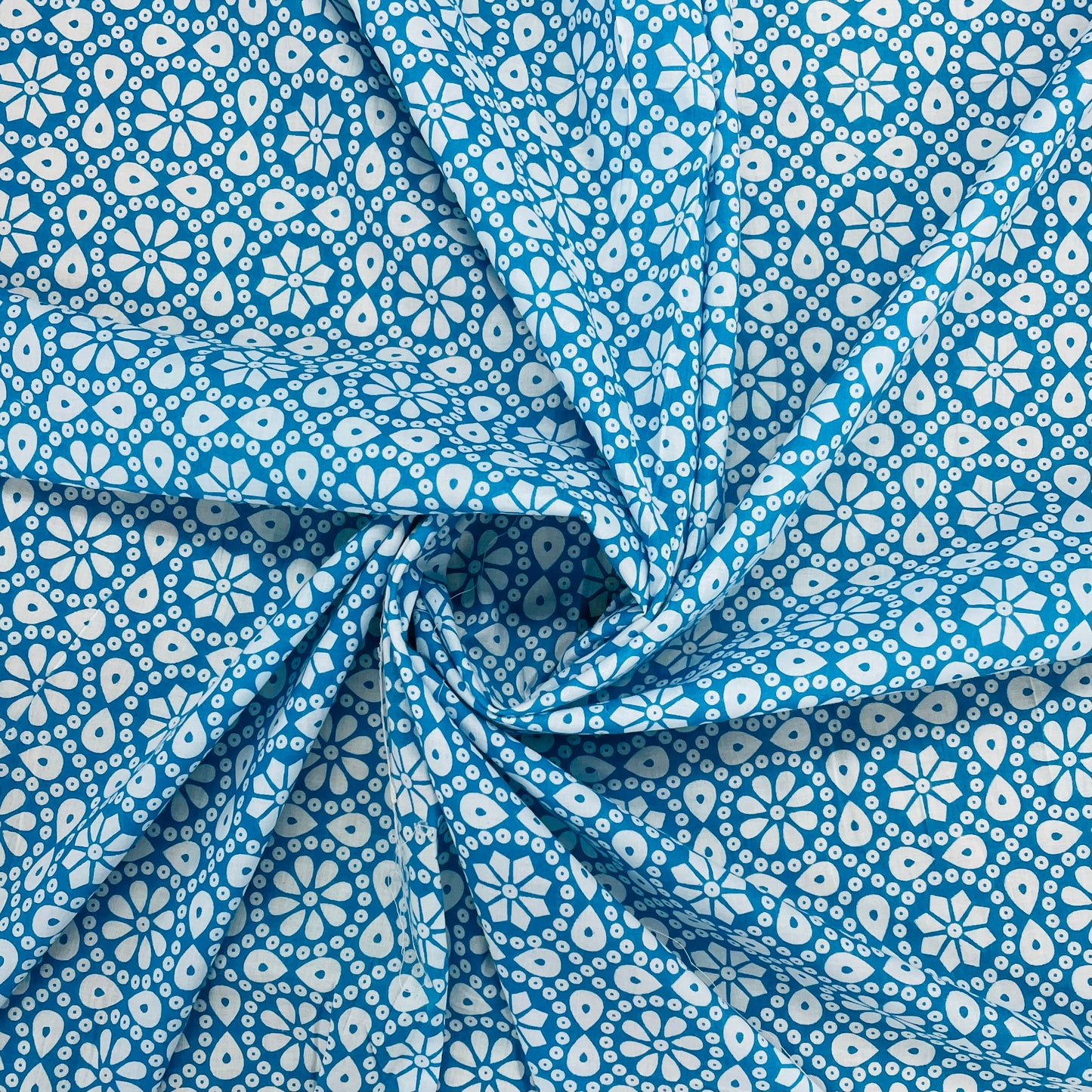 Sky Blue & White Traditional Print Cotton Fabric Trade UNO