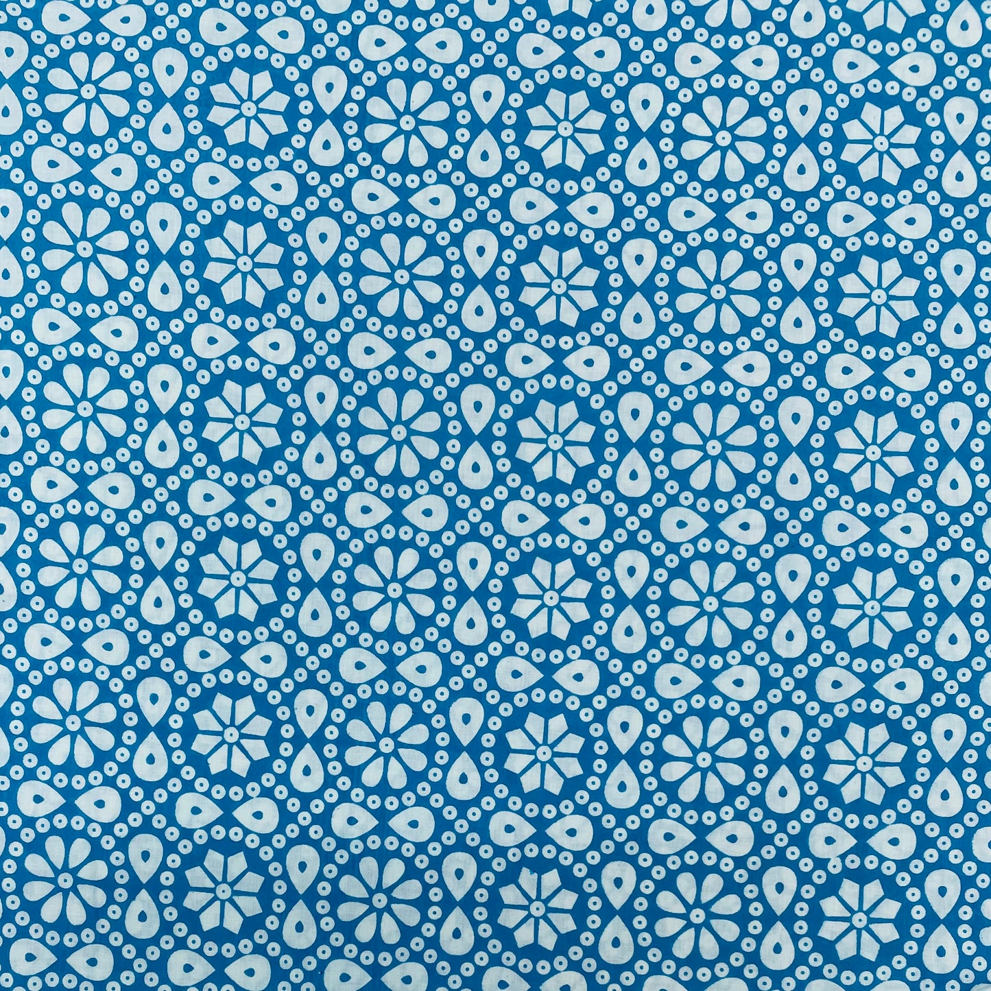 Sky Blue & White Traditional Print Cotton Fabric Trade UNO