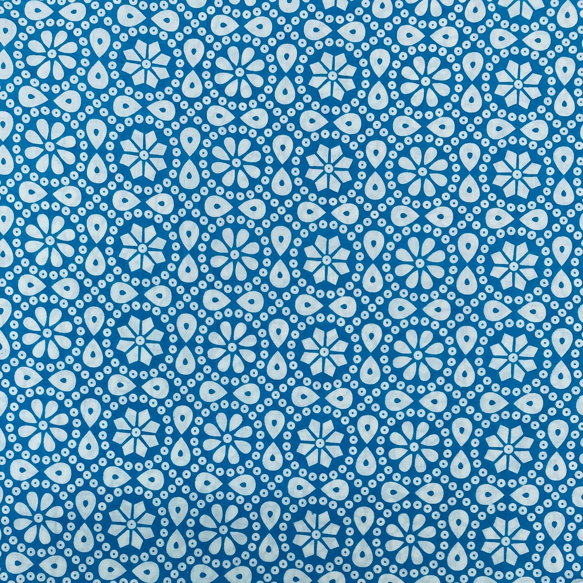 Sky Blue & White Traditional Print Cotton Fabric Trade UNO