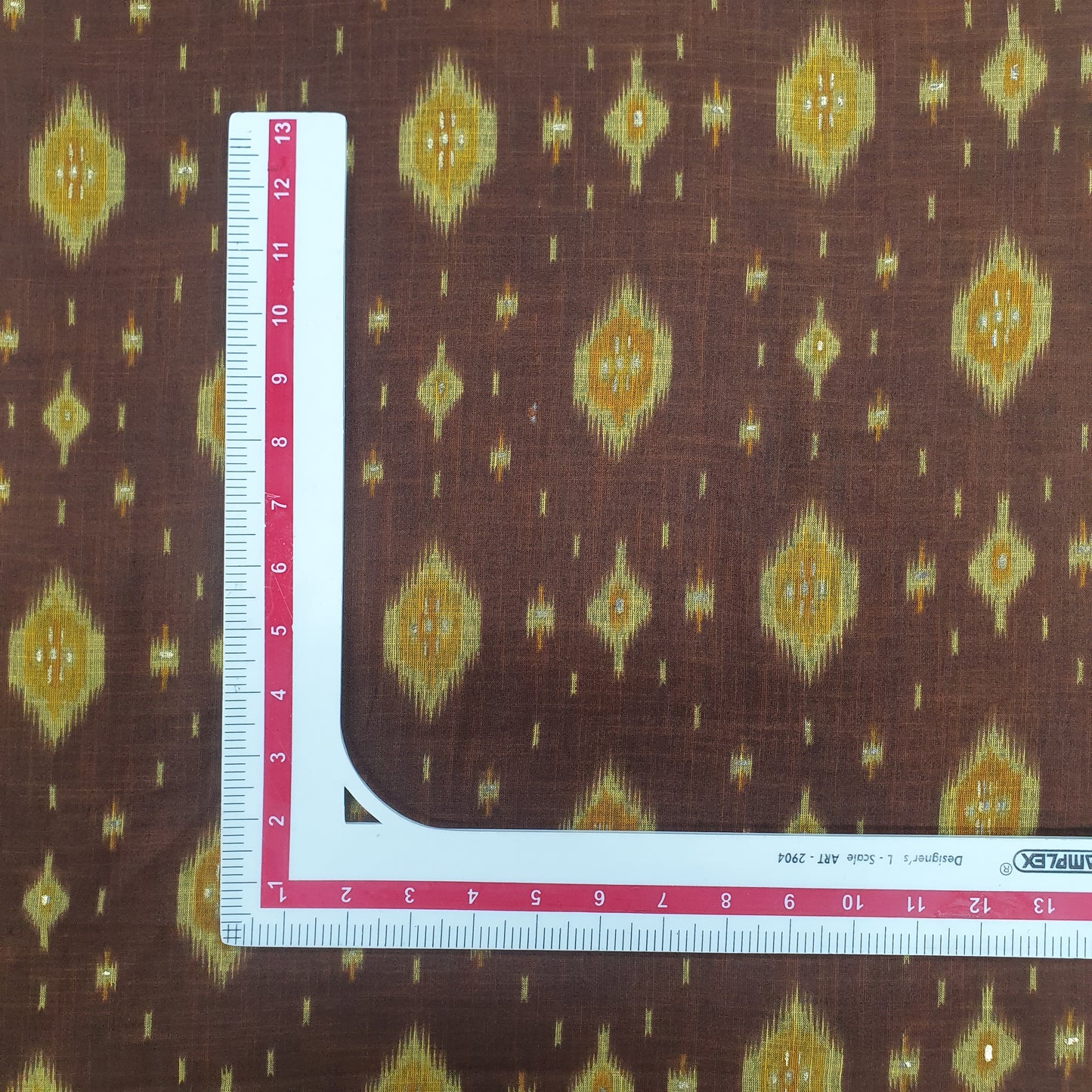 Brown Ikkat With Foil Print Cotton Slub Fabric Trade UNO