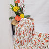 Cream & Red Floral Print Pleated Satin Fabric Trade UNO