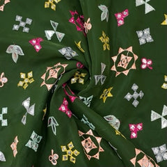 Green Embroidery With Mirror Sequence Georgette Fabric - TradeUNO