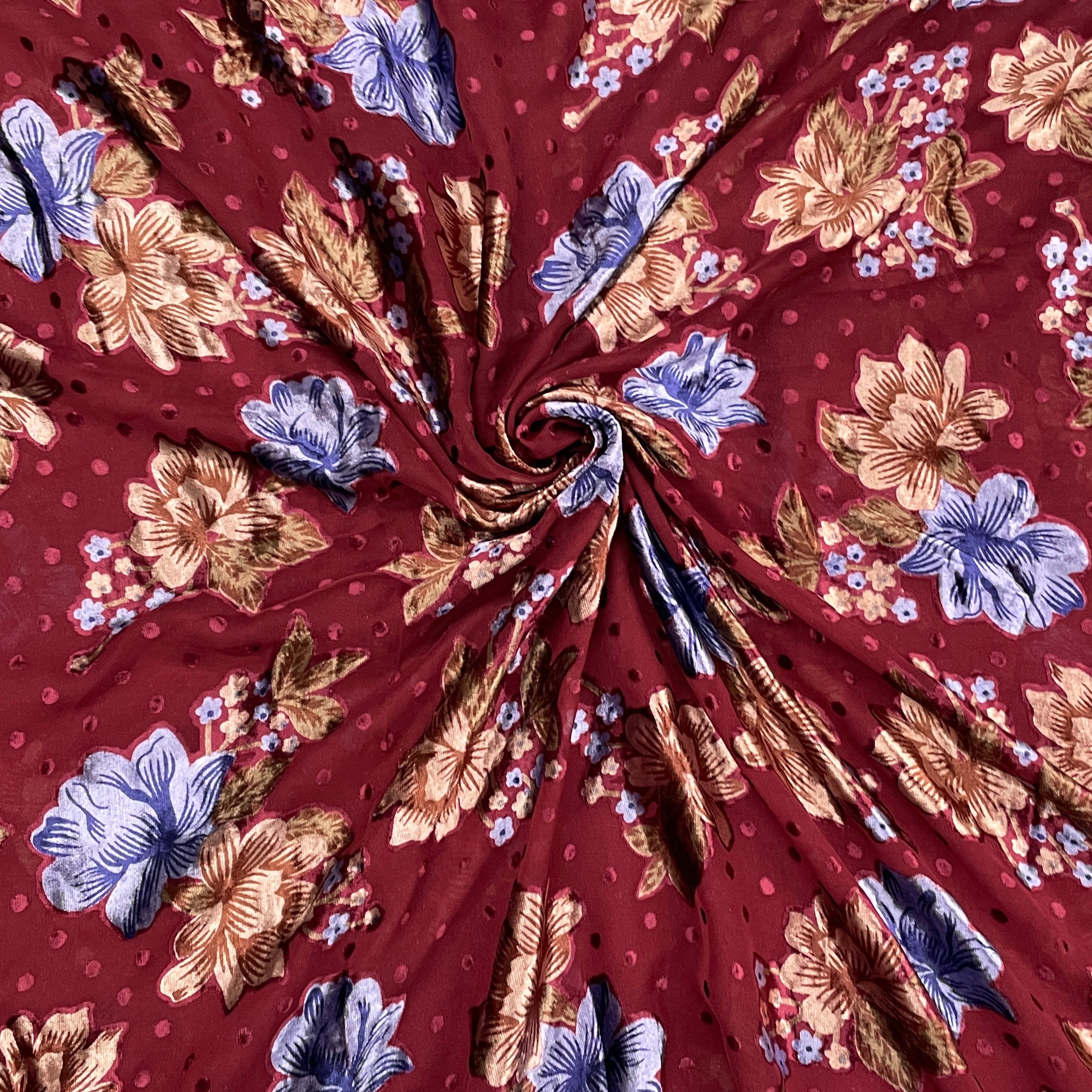 Maroon Colour Lining Pattern Brasso Velvet Fabric