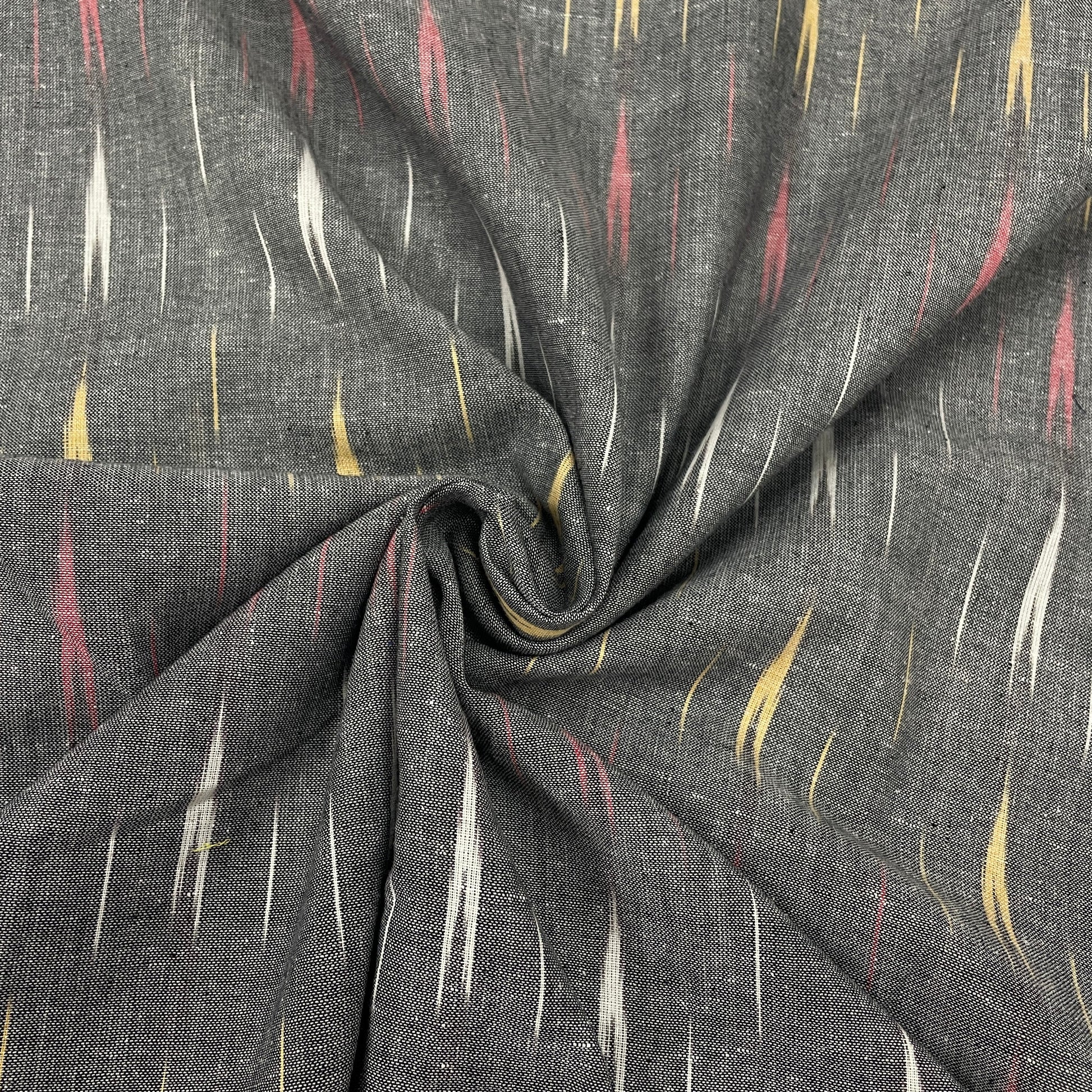 Grey With Multicolor Ikkat Cotton Fabric - TradeUNO