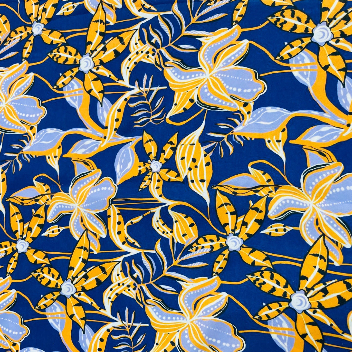 Premium Blue Purple Floral Print French Crepe Fabric