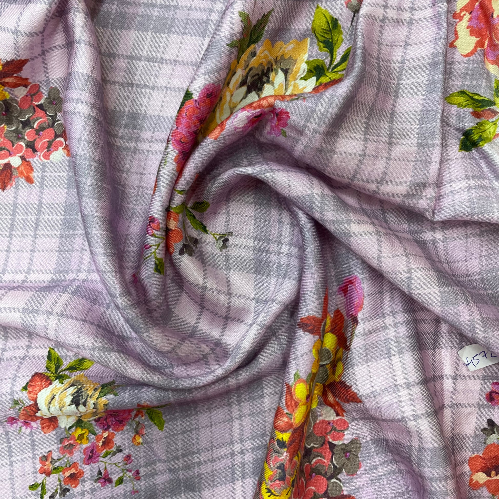 Purple Floral Check Print Viscose Fabric Trade UNO