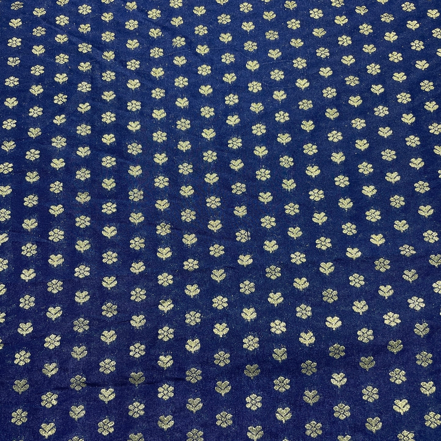 Navy Blue Floral Chanderi Fabric - TradeUNO