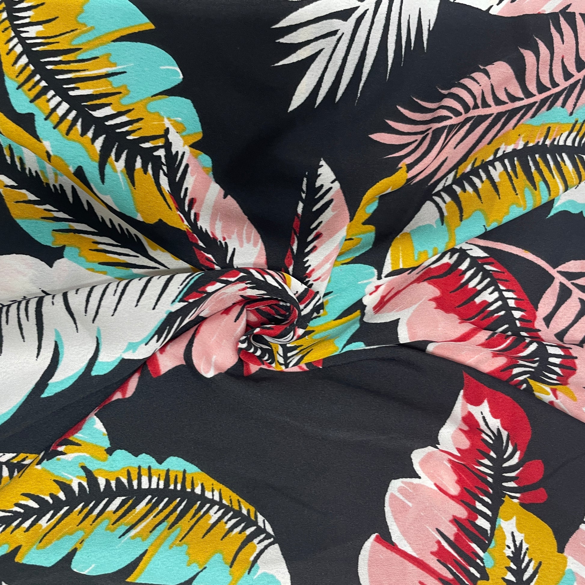 Black & Multicolor Floral Print Crepe Fabric - TradeUNO