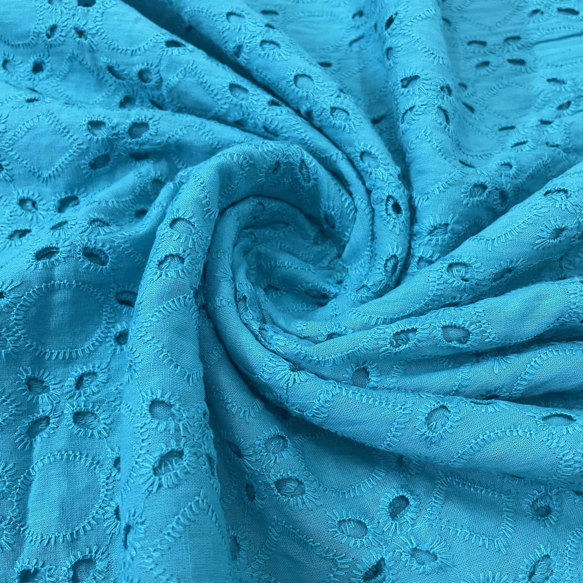 Buy Classic Turquoise Blue Floral Embroidery Cotton Schiffli Fabric Online  – TradeUNO Fabrics