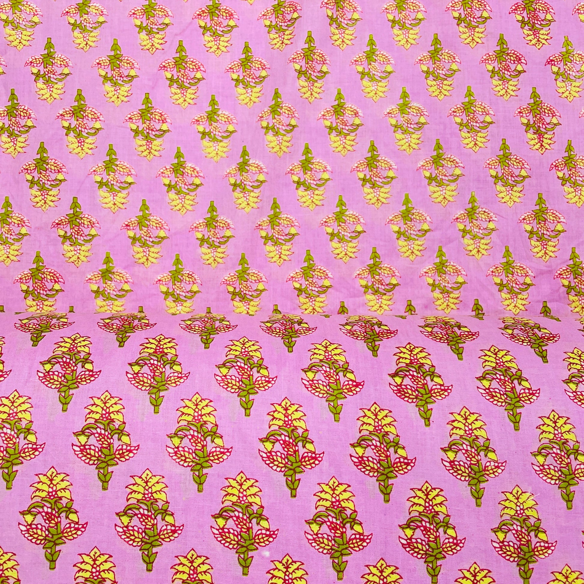 Baby Pink & Yellow Floral Print Cotton Fabric - TradeUNO
