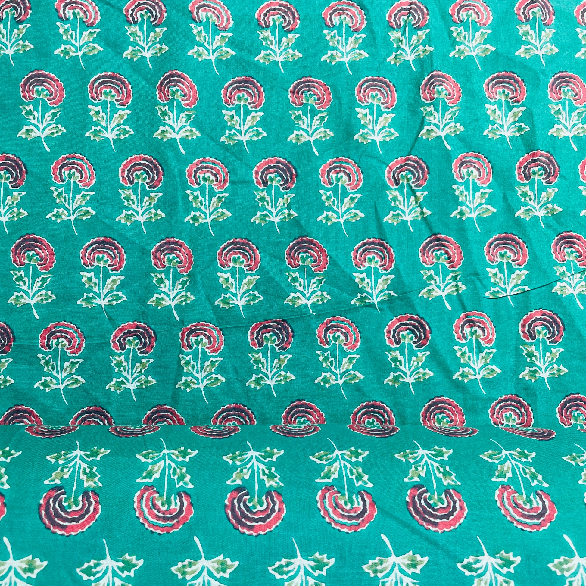 Green & Pink Floral Print Cotton Fabric - TradeUNO