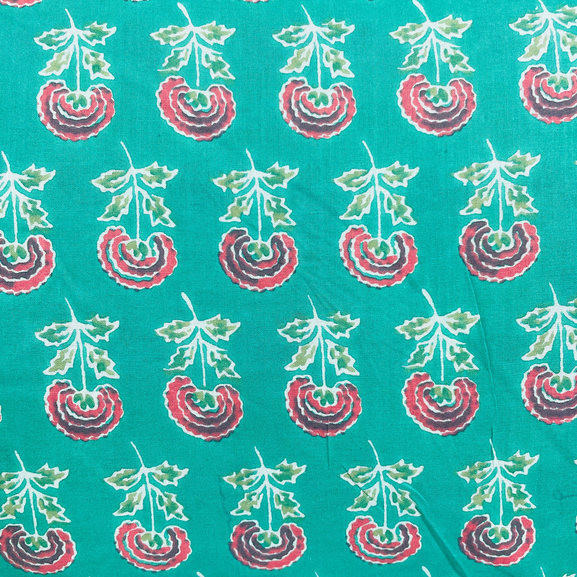 Green & Pink Floral Print Cotton Fabric - TradeUNO