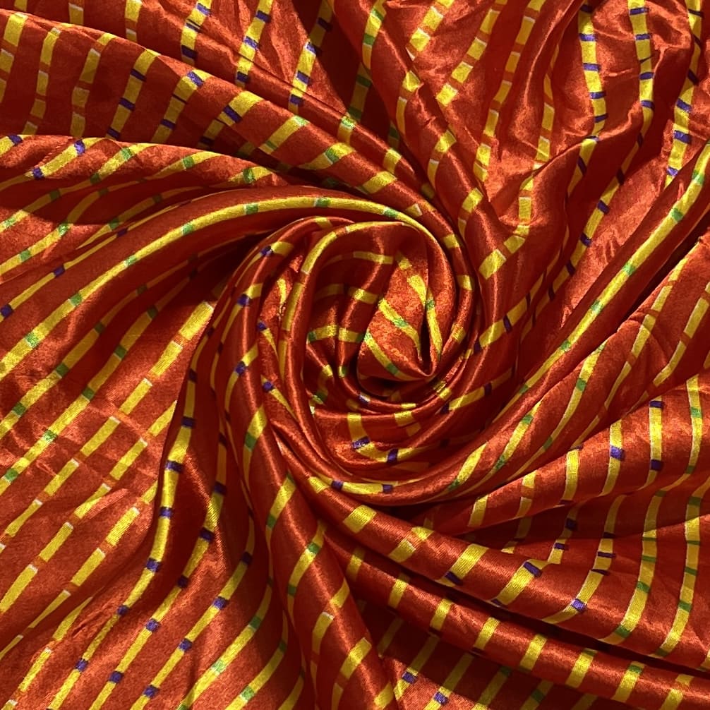 Premium Orangee Leheriya Print Satin Fabric