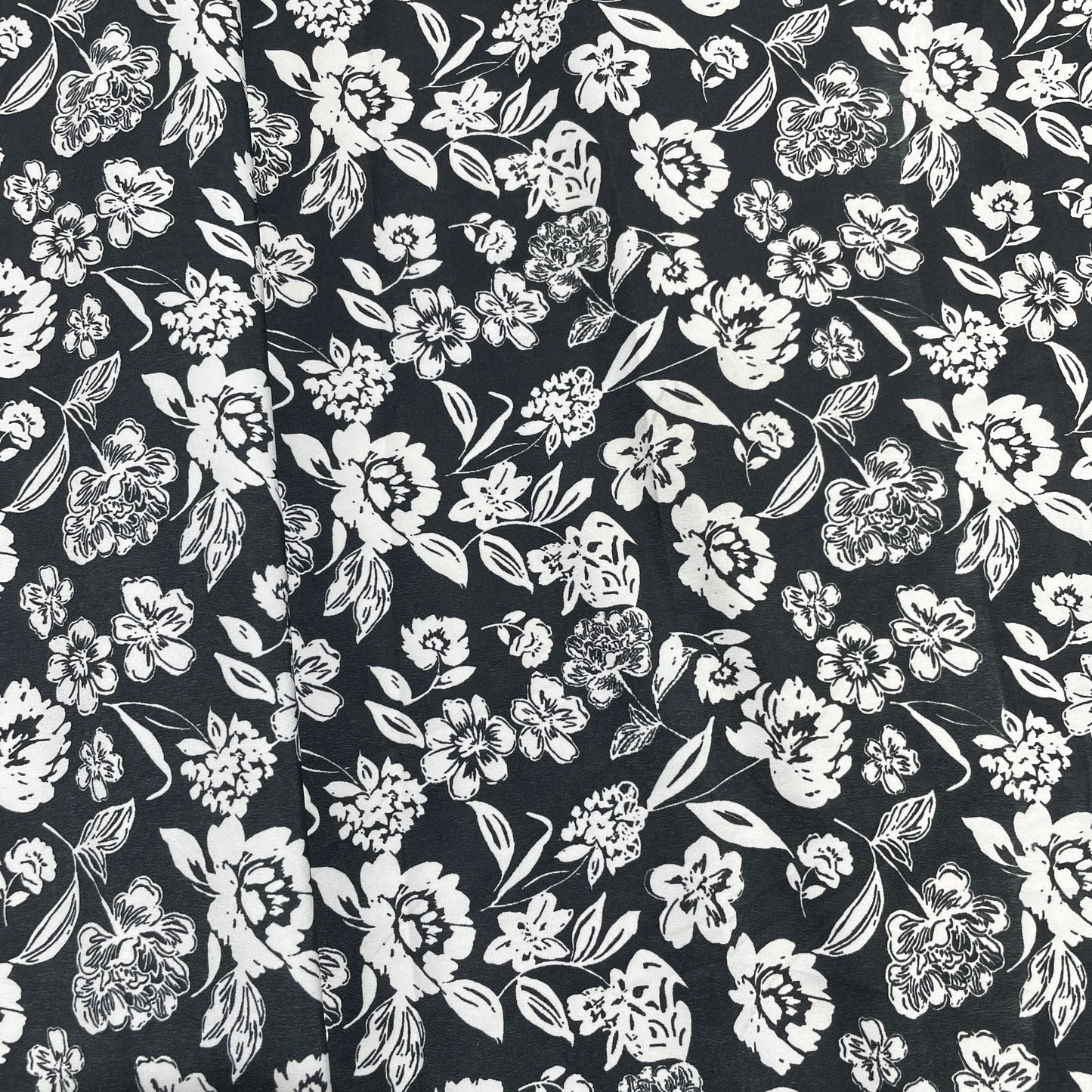 Premium Black Floral Print Crepe Fabric