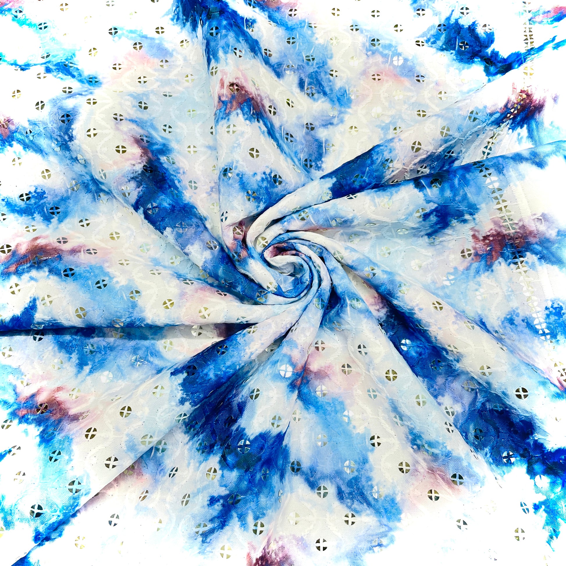 Tie Dye Pattern With Abstract Blue Background. Detail Of Cotton