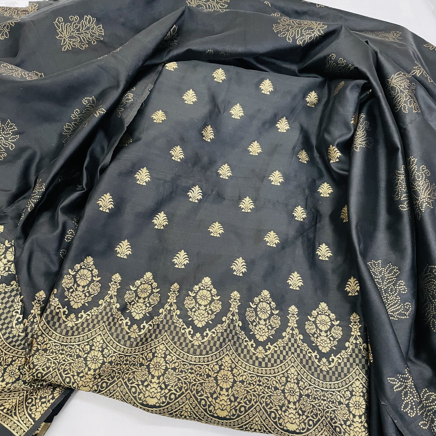 Classic Black Golden Floral  Taffeta Suit Set With Dupatta