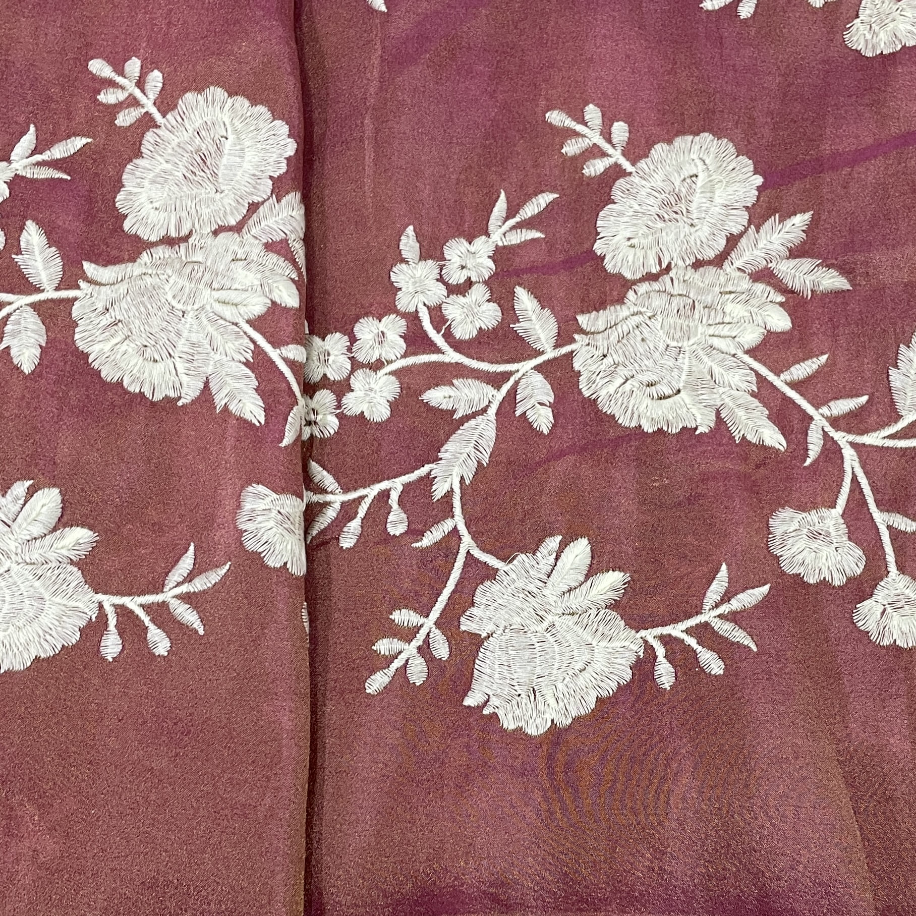 Classic Pink White Floral Thread Embroidery Tissue Organza Fabric