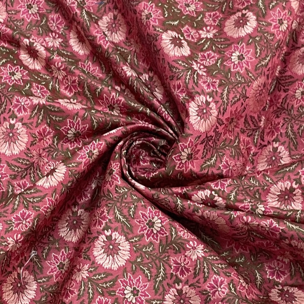 Premium Pink Traditional Floral Print Tanchui Jamewar Silk Fabric