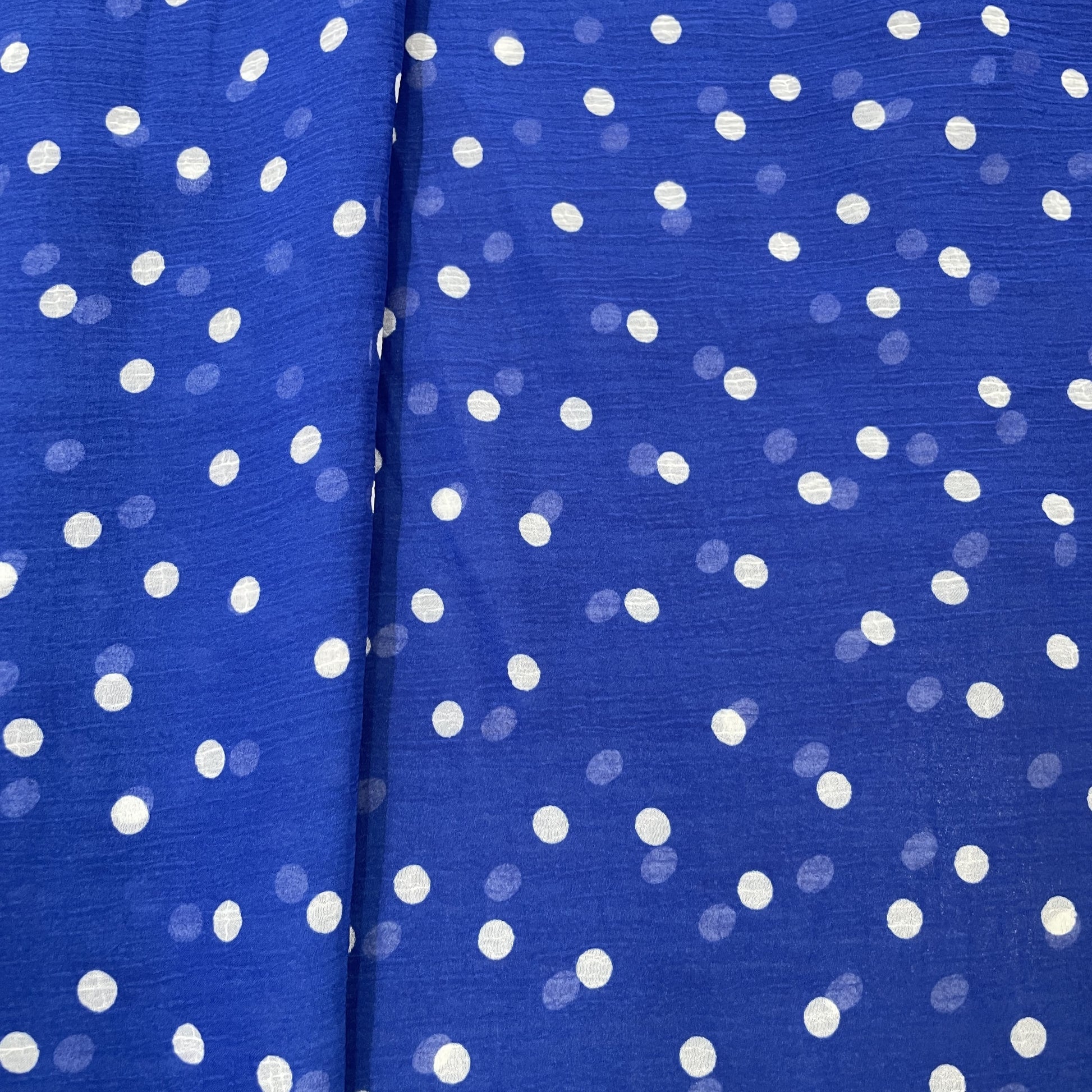 Premium Navy Blue & White Polka Dot Print Georgette Fabric