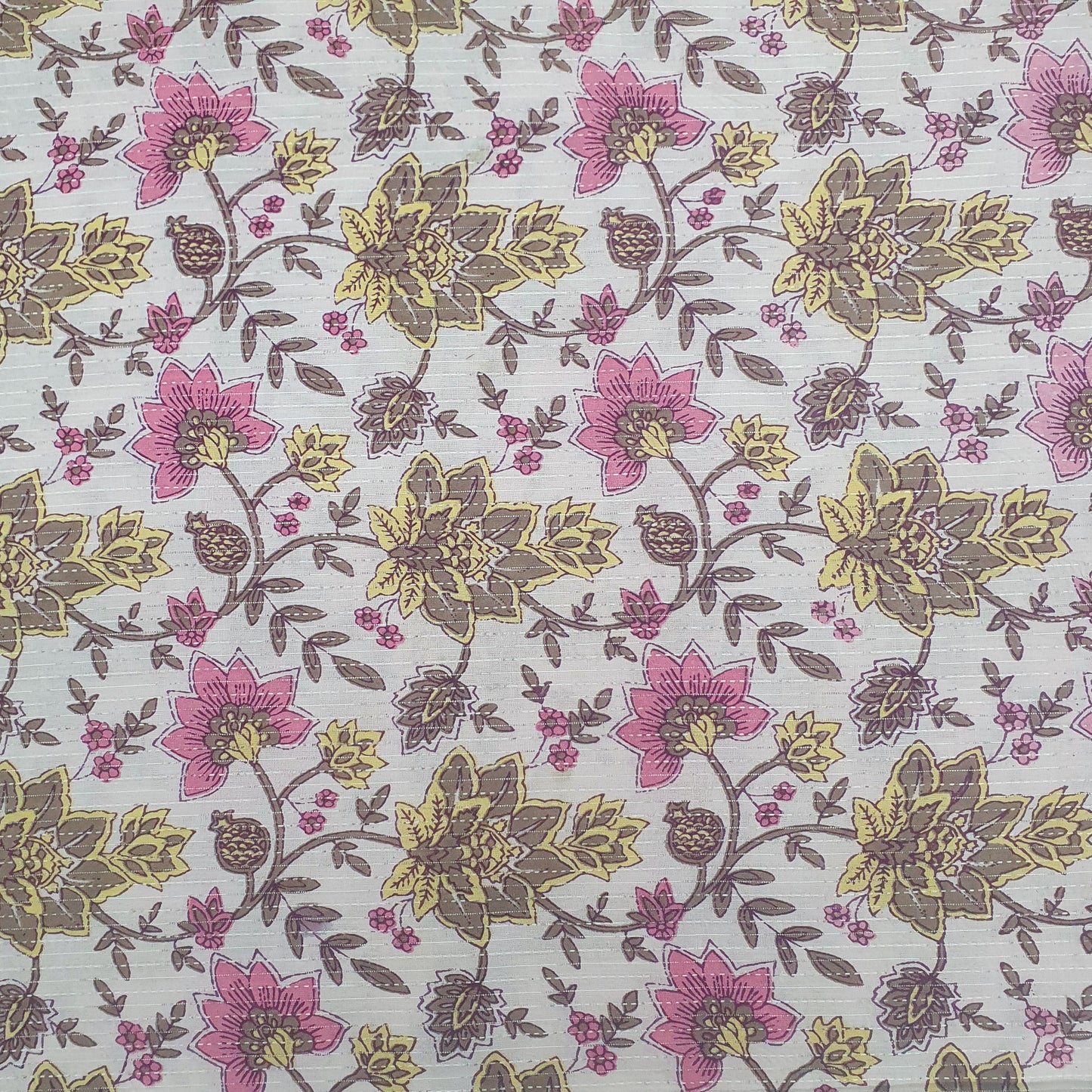 Pink Floral Print With Kantha Cotton Fabric Trade UNO