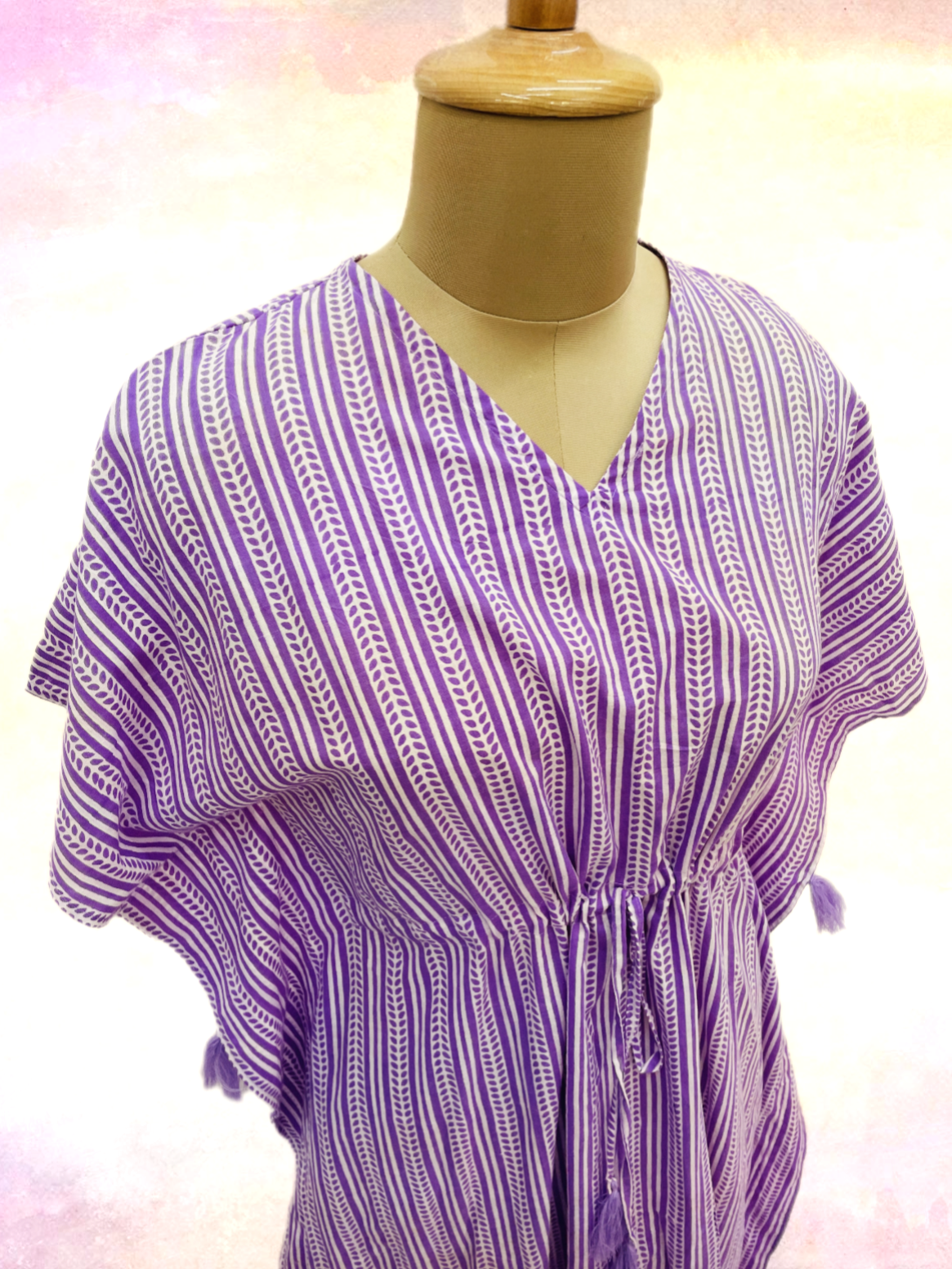 White & Purple Stripe Print Kaftan - TradeUNO