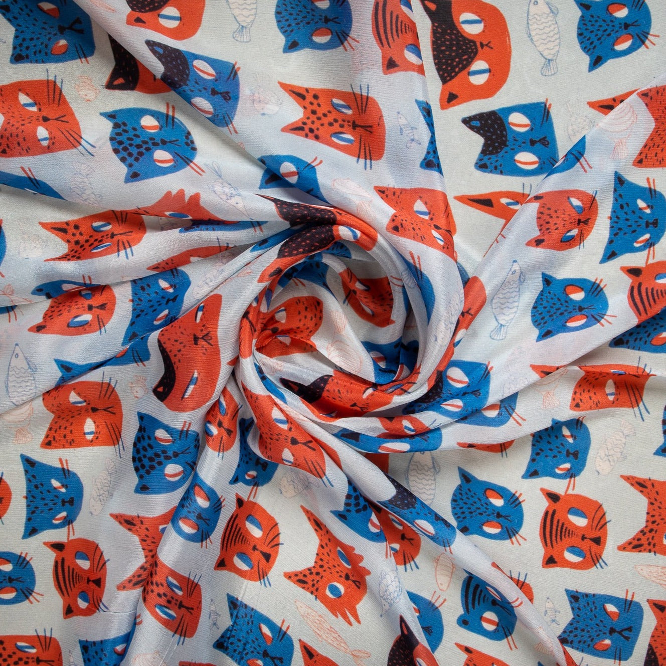 Red & Blue Quirky Print Chinnon Chiffon Fabric Trade UNO