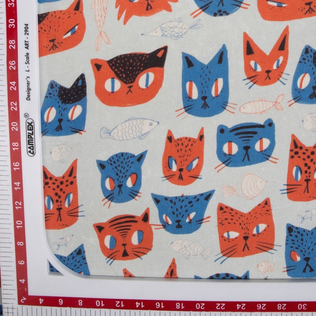 Red & Blue Quirky Print Chinnon Chiffon Fabric Trade UNO