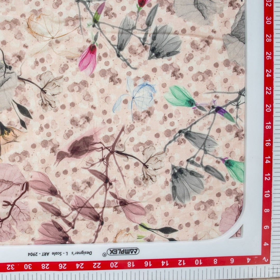 Peach Floral Print Russian Silk Fabric Trade UNO